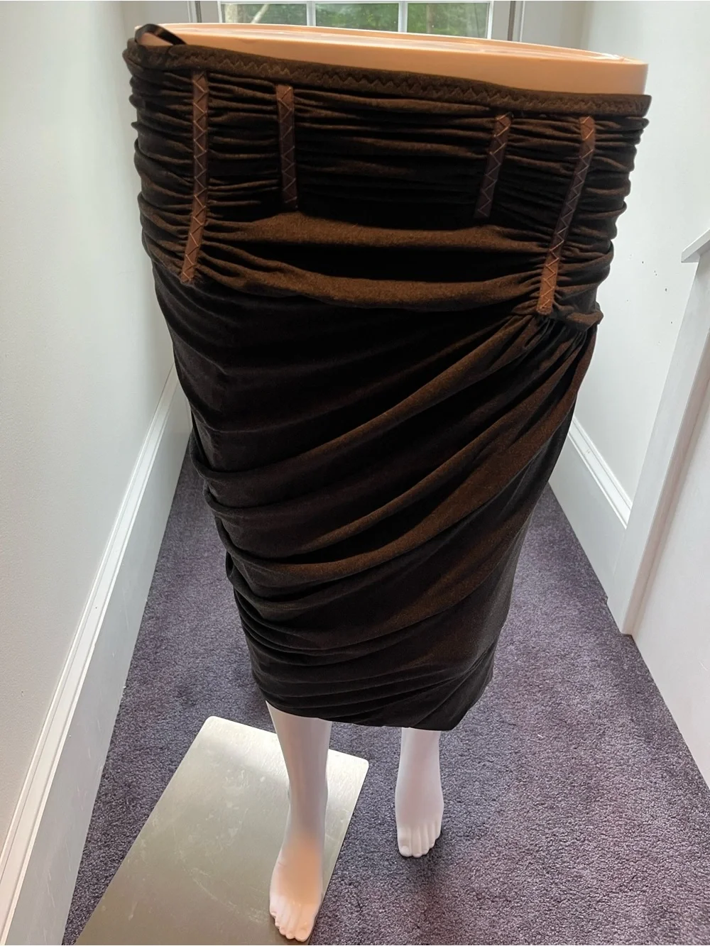 Donna Karan Strapless Slate Gray Ruched Sheer-Panel strapless top and skirt